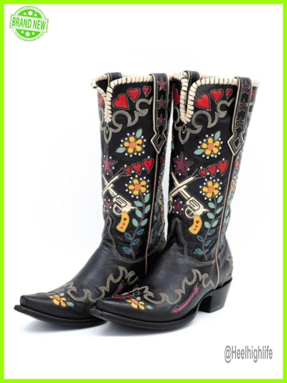 Faux Leather Cowgirl Boots Embroidered Western Knee High Chunky Heel Pull On